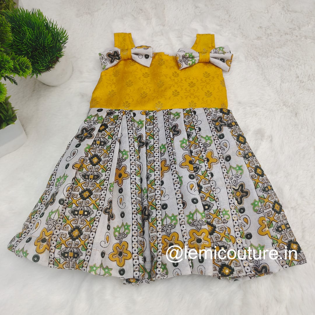 Lemi-Insta-Photo-1080-x1080px LM6281 Adorable Yellow Brocade and Cotton Frock with shoulder bows