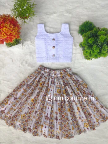 LM6278 White Hakoba Top and Cotton Skirt flat lay view