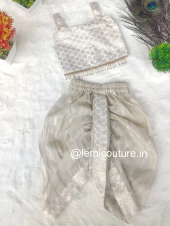 LM6280 Brocade Top and Tissue Dhoti Set flat lay view