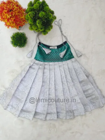 LM6283 Stunning Green and Silver Brocade Frock with shoulder tassels