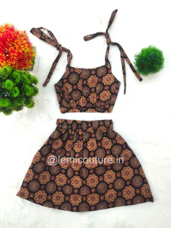 LM6282 Stylish Ajrakh Cotton Top and Skirt with tie-up detail
