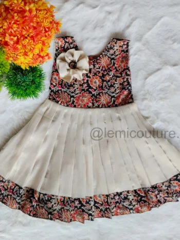 LM6287 Elegant Ajrakh Cotton Frock with floral print and beige skirt