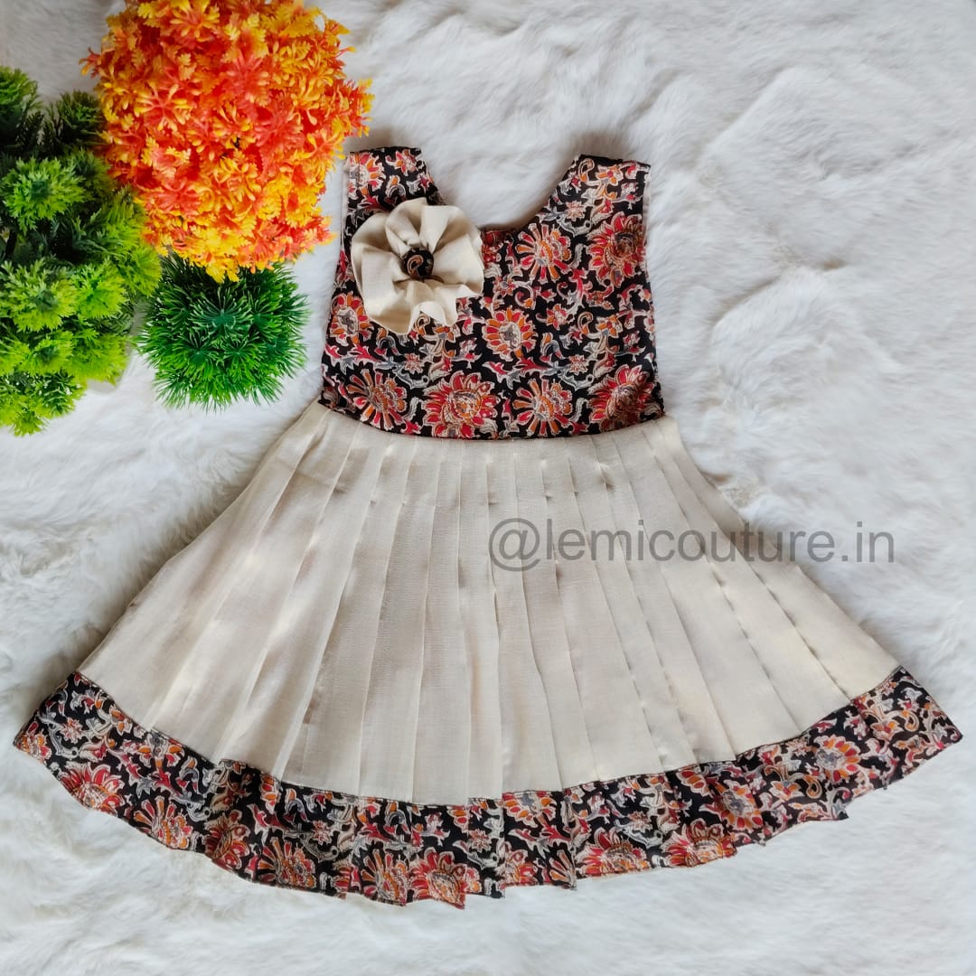 LM6287 (1) LM6287 Elegant Ajrakh Cotton Frock with floral print and beige skirt