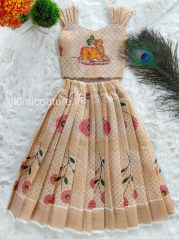 LM6288 Divine Kerala Tissue Skirt and Top with Pichwai cow print