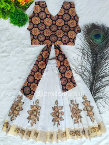 LM6292 Stylish Ajrakh Top and Cotton Skirt with back bow tie